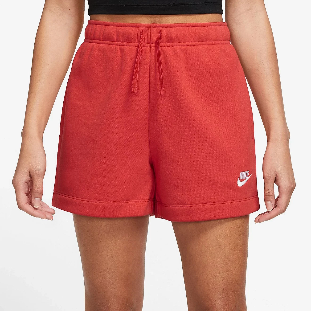 Nike Sportswear Club Fleece Shorts Women University Red Drawstring Waist DSGL154