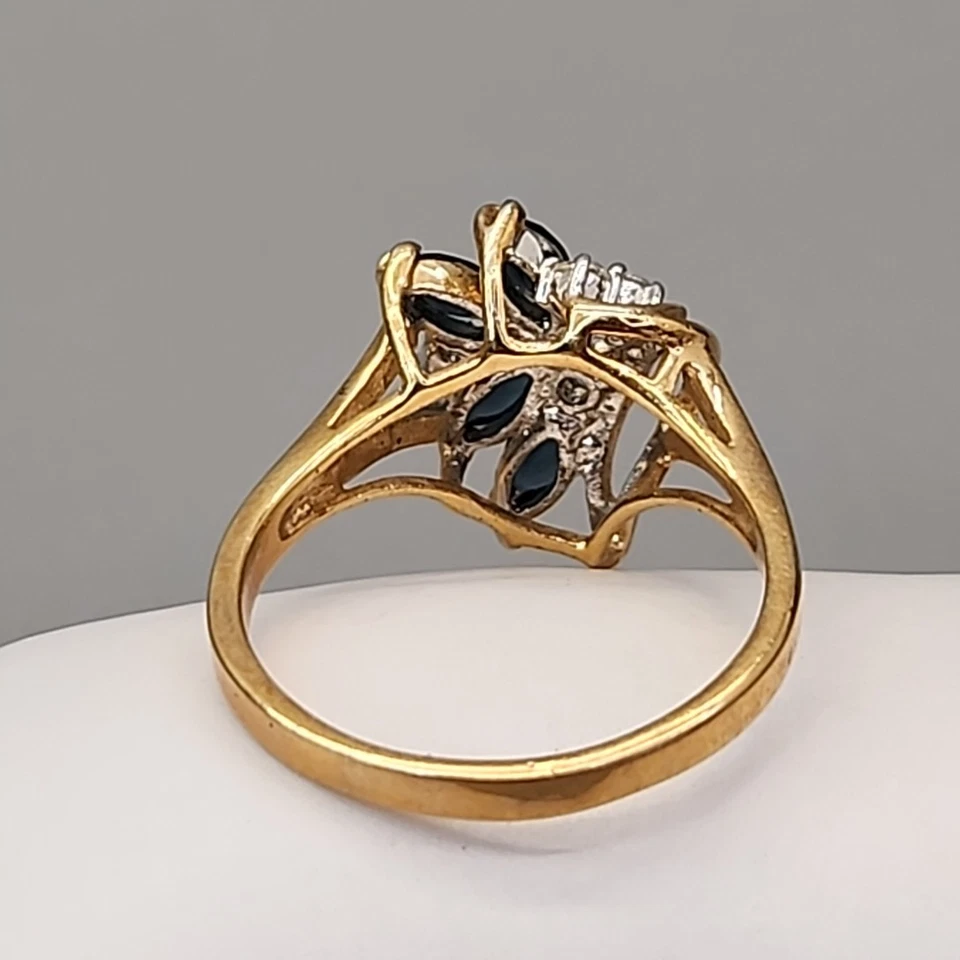 Anillo Diamantes de Imitación Azul Marquesa Vidrio Transparente 14K TGF Grueso Relleno de Oro 9.75 Foto 4 de 4