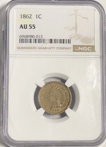 1862 INDIAN HEAD "NGC AU55" - KEY/BETTER DATE-SEMI RARE, CIVIL WARE CENT 💥✅