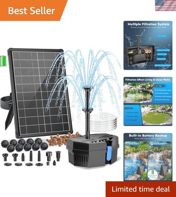 Solar Pond Filter for Small Pond, 8W Solar Water Fountain with 3600mAh Batter...
