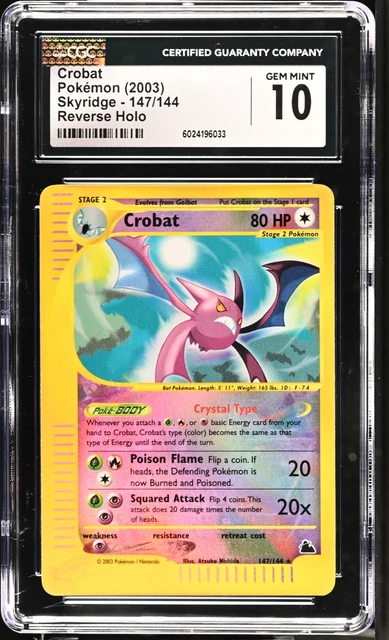 Crobat 147/144 Skyridge Reverse Holo Crystal CGC 10 GEM MINT Vintage Pokemon