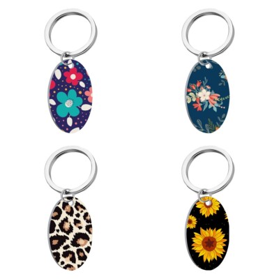 Women Creative Metal Flower Leopard Print Key Chain Ring Keyfob Car ...