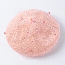 Lady Faux Wool Beret with Veil Adjustable Wedding Church Netting Beanie Cap Cute