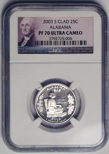 2003-S Washington Quarter Alabama NGC PF70 Ultra Cameo Proof 25C Clad Coin