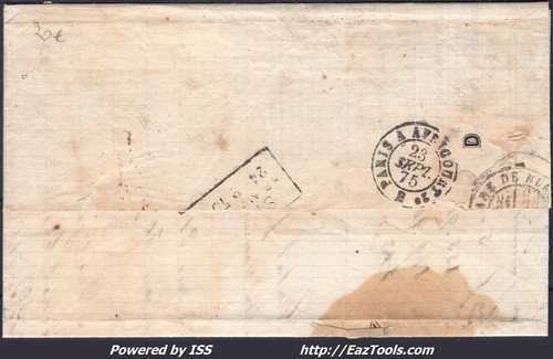 FRANCE N°55+60 SUR LETTRE AMB PAV2° + CONVOYEUR STATION CHEVILLON DU 23/09/1875 - Picture 2 of 2