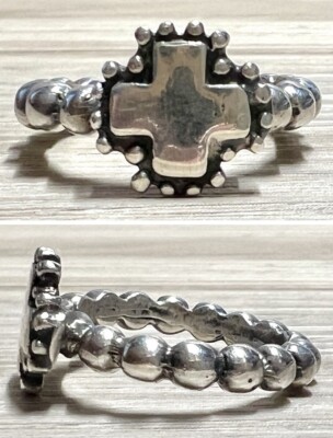 Designer Dian Malouf Sterling Silver Beaded Shank Cross Eternity Ring, Size 6.75