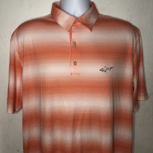 Camisa Polo Greg Norman SS Para Hombre Talla XL Naranja Blanco Algodón Pima Poli Logo