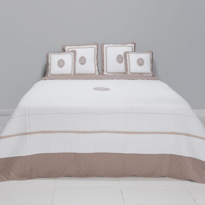 Clayre & Eef Tagesdecke KING BROWN 140x220 cm Weiß Braun Landhaus Sofaüberwurf