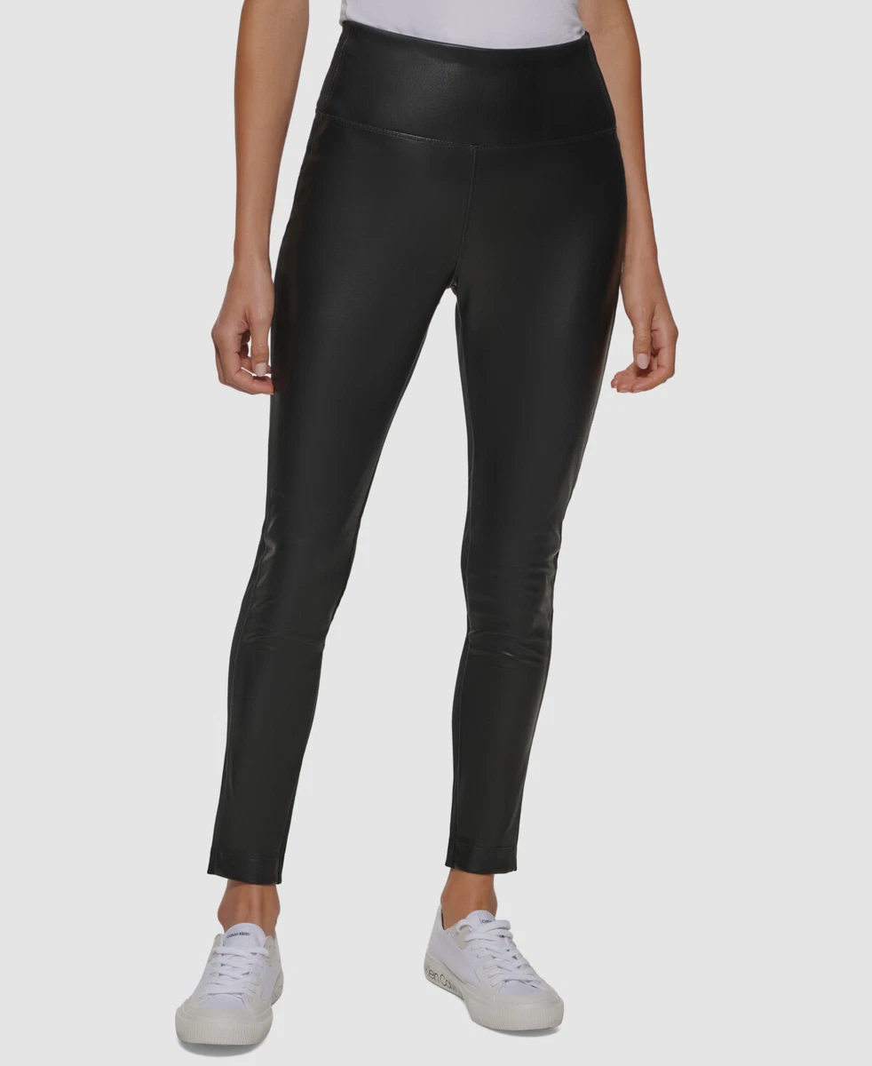 $69 Calvin Klein Women's Black Faux Leather Front Leggings Pants