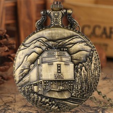 Old Fashion USA Train Design Men Women Quartz Analog Pocket Watch Long Chain