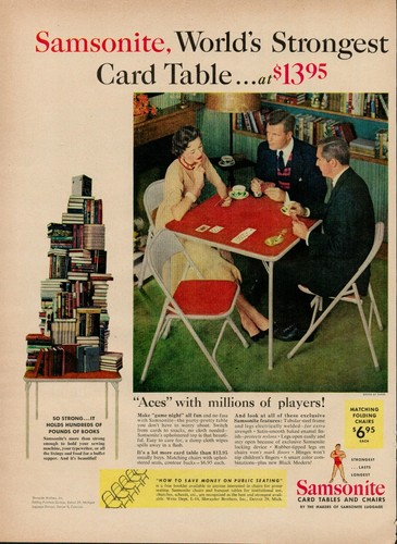 1954 Samsonite Card Tables Chairs Luggage Vintage Old Print Ad Aces Hearts Game - 第 1/8 張圖片