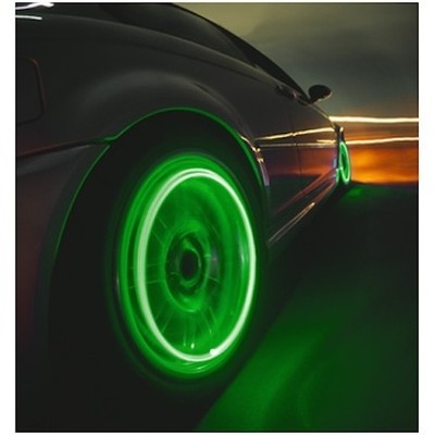 LED Green Light Flashing 2X Tire Wheels Valve Stem Caps Motorcycle Car Bicycle