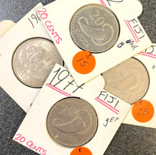 FIJI  1969 , 1975 , 1977 , 1992  20 CENTS  ( 4 COINS ) EF -    UNCIRCULATED