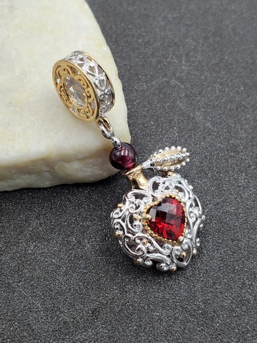 Michael Valitutti Gems en Vogue Garnet Gold Sterling Heart Perfume Charm Pendant - Picture 6 of 10