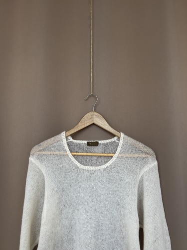 Yohji Yamamoto Y`s Mesh Open-Knit Wool Sweater Mens Size 2 White Long Sleeve - Picture 2 of 17