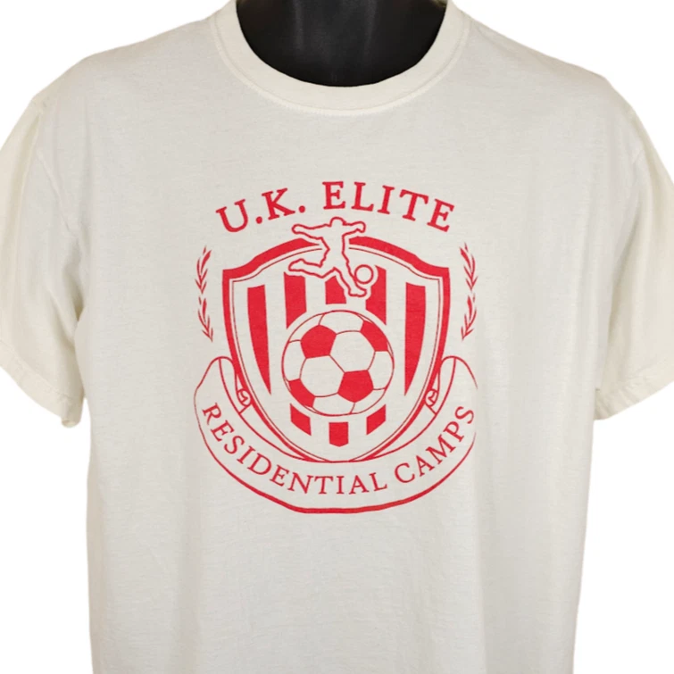 Vintage UK Elite Soccer T Shirt Mens Size Large White Y2K Football Futbal Camp