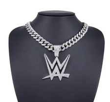 WWE Gem Chain 24" Iced Out Pendant Necklace Gold Silver Wrestling Fan Jewelry