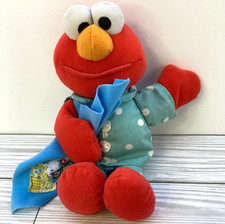 1999 Tyco Plush Stuffed Elmo In Pajamas w/ Blue Blanket Lovey 9"- NOT WORKING