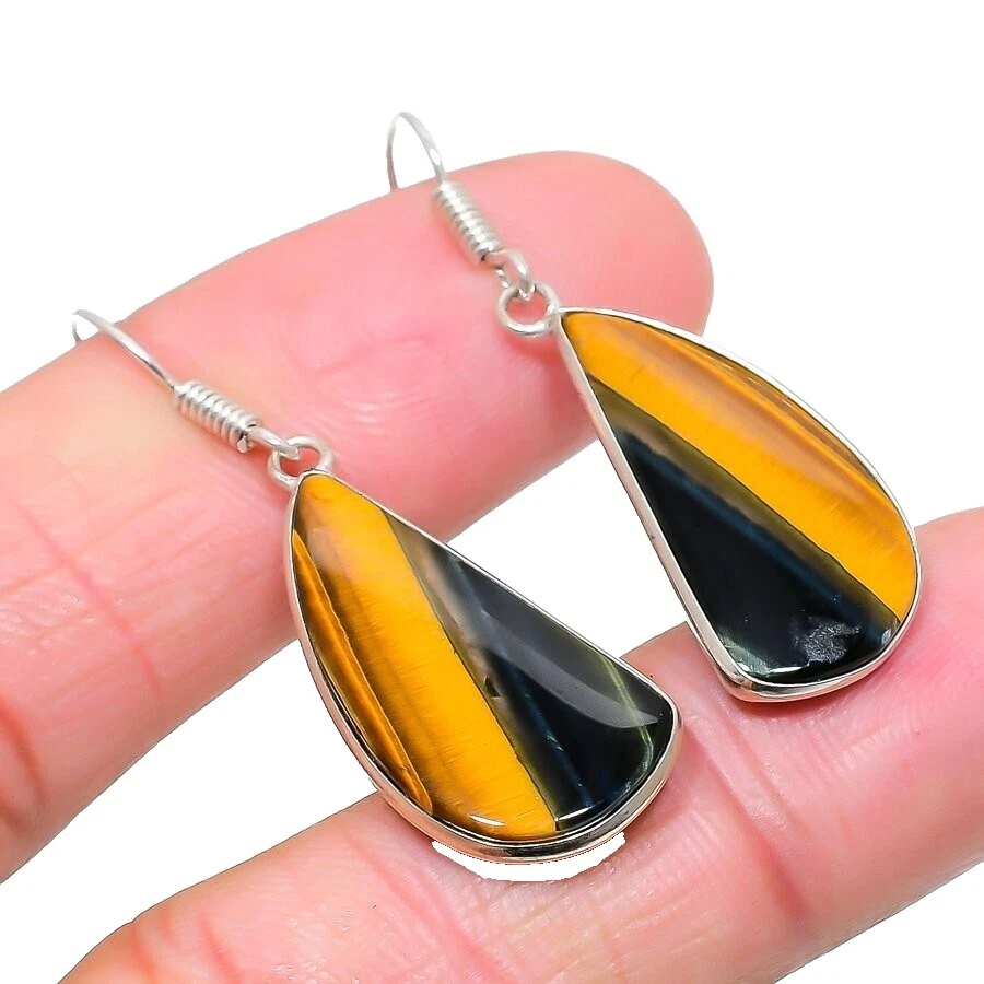 Pendientes de moda enchapados en plata de ley ojo de tigre