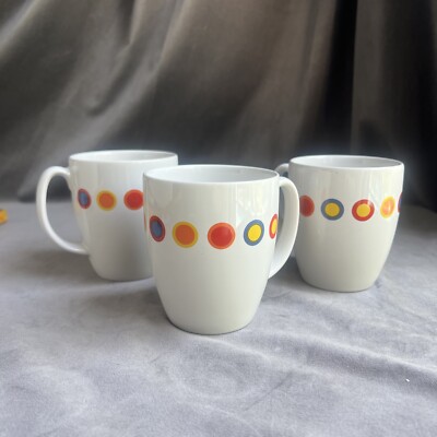 Corelle Hot Dots Coffee Mugs Stoneware Cups Circles Set of