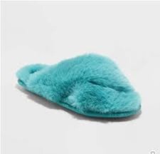 Women Slippers Paris Crossband Fur Stars Above Turquoise Green Turquoise NWT