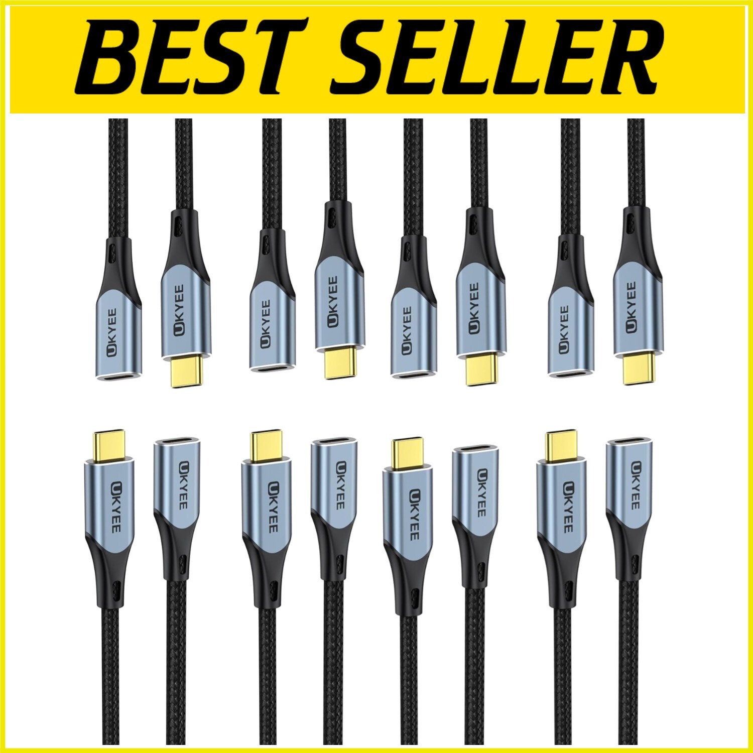 10-Pack 3.3ft USB-C Fast Charging & Data Extension Cables