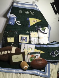 Pottery Barn Kids Football Crib Set Bumper Quilt Sheets Skirt Bath