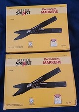 2 Dozen New, School Smart Permanent Markers, Broad Chisel Tips, Black