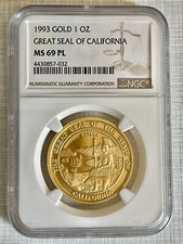 USA 1993 Great seal of California 1 oz Gold NGC MS69 PL SKU# 5187