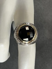 David Yurman Sterling Silver 18k Gold Diamond Smoky Quartz Ring Size 7