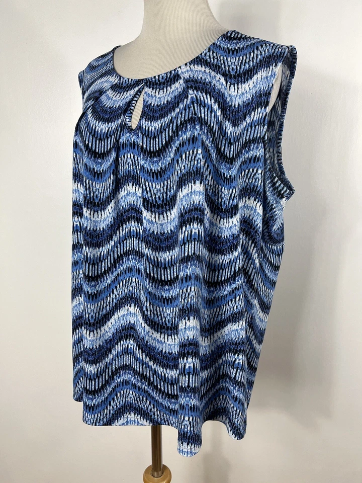 Camiseta sin mangas Jones New York 1X azul blanco a rayas de viaje elástica sin mangas L1 Foto 4 de 4