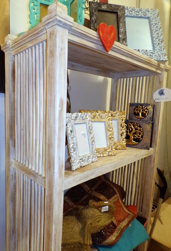 Librería de Madera De Teca Blanca Decapado CM 92x42x188h 2 Cajones Shabby Chic - Imagen 3 de 6