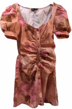 PRETTY LITTLE THING Pink Floral Cotton Poplin Ruched Shift Dress U.K. 6 