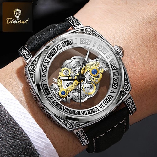 Orologio Scheletro di Lusso per Uomo - Movimento al Quarzo, Impermeabile, Cinturino in Pelle - Foto 6 di 10