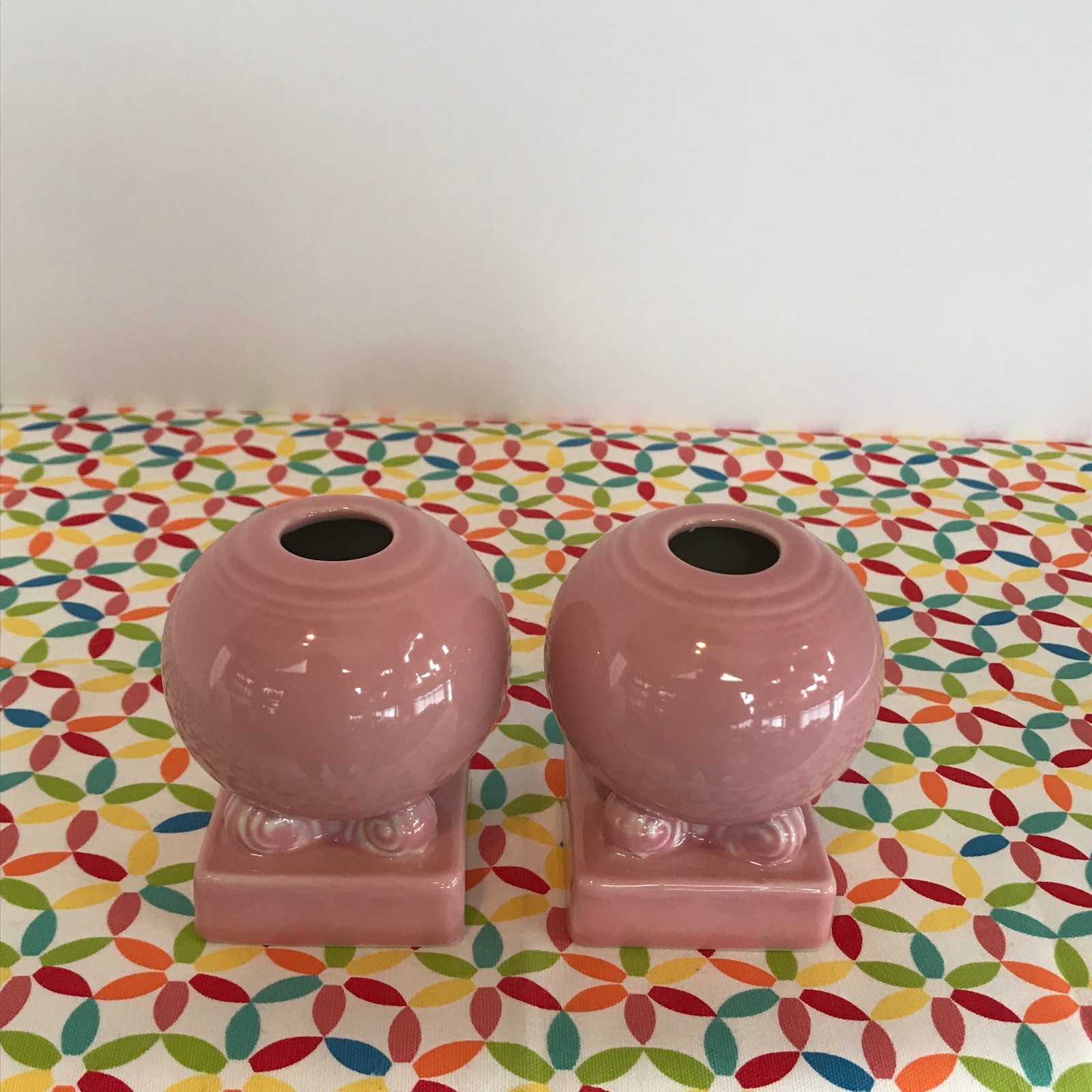 Fiestaware Rose Bulb Candle Holders Fiesta Retired Pink Round Set of 2