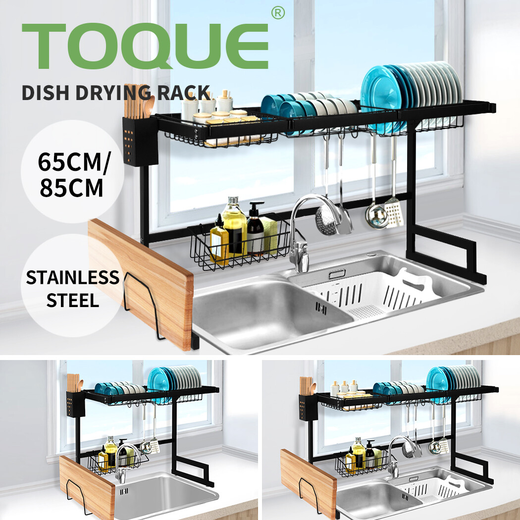 TOQUE Dish Drying Rack Stainless Steel Over Sink Cup Cutlery Kitchen ...