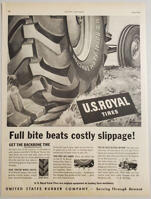 1948 Print Ad US Royal Tractor Tires Reduces Slippage US Rubber Co.