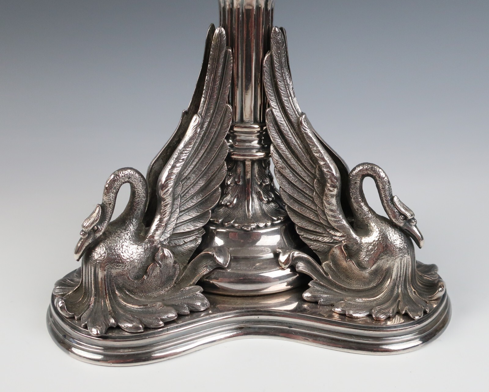 Antique Silver Plate Cut Crystal Swan Tazza Table Centerpiece Bowl Compote Glass