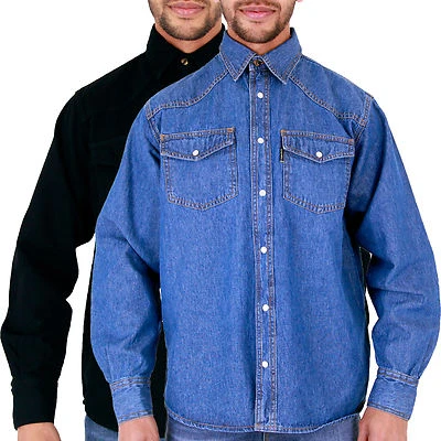 MENS AZTEC BRANDED DENIM SHIRTS STONEWASH & BLACK S M L XL 2XL 3XL 4XL 5XL 6XL