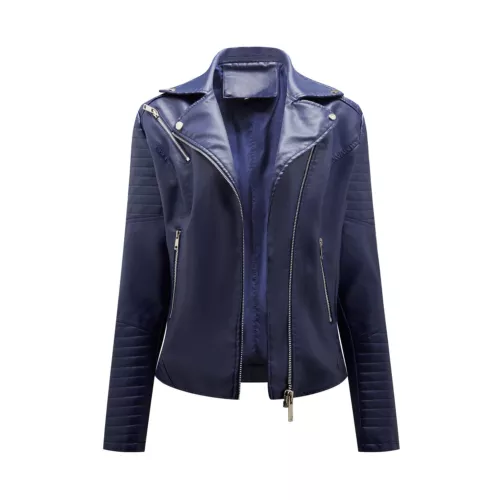 Damen Lederjacke Revers Bikerjacke Kunstleder Übergangsjacke Jacken - Bild 15 von 23