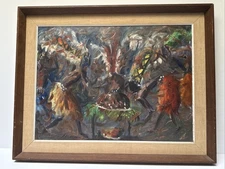 GBEGNON PAINTING CUBISM ABSTRACT MODERNIST MID CENTURY AFRICAN TRIBAL 1960'S OIL