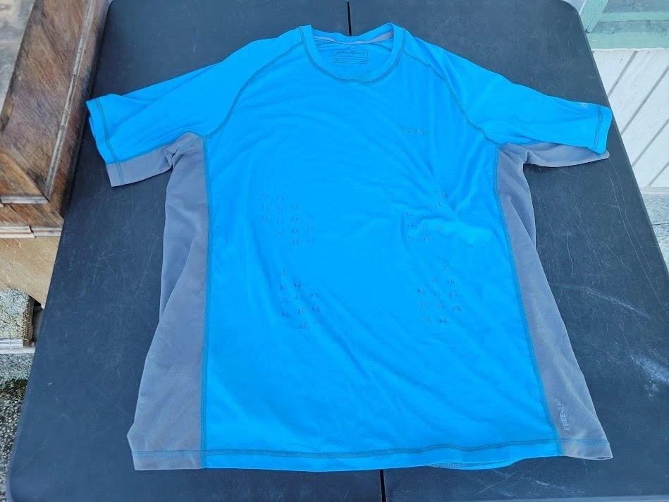 Eddie Bauer Shirt Mens XL Blue Outdoor Raglan Short Sleeve FreeDry Performance