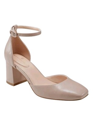 Bandolino Lets Add Square Toe Block Heel Ankle Strap Pumps Beige Tan Size 7M New