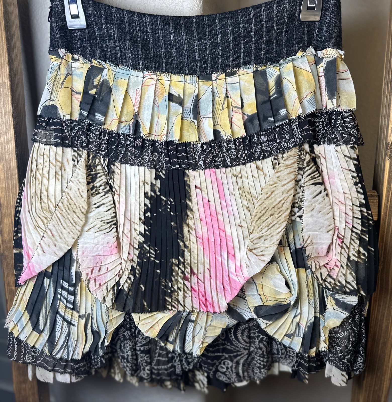 Diane von Furstenberg Pleated Patchwork Skirt Abs… - image 1