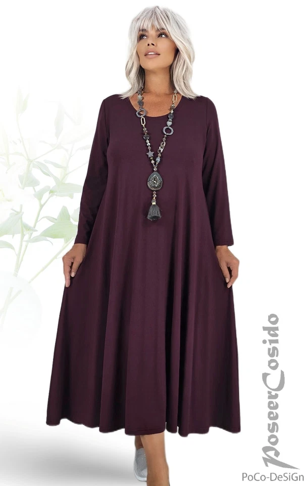 LAGENLOOK Basic Ballon-Kleid bordeaux 42 44 46 48 50 52 54 56 58 XL-XXL-XXXL - Bild 2 von 4