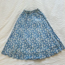 Chartou Blue Daisy Floral Pleated Midi Skirt Women’s XS Elastic Waist D49