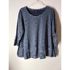 Lucky Brand Blue/ Navy Floral Print 3/4 Sleeve T-shirt Blouse Plus Size 1X