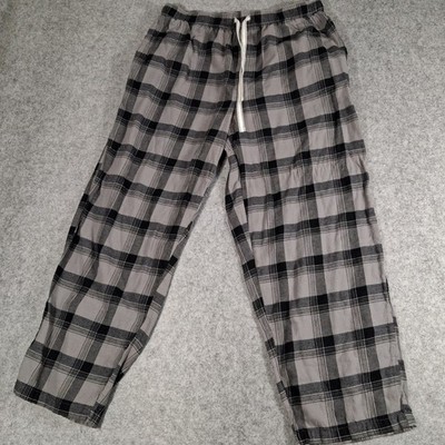 Joe Boxer Pajama Pants Mens Large Grey Black Plaid Cotton Lounge Bottoms