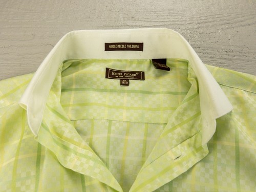 Henri Picard Vestito Camicia Polsini Francesi Verde Primaverile Righe Quadri 16,5 36/37 - Foto 11 di 13