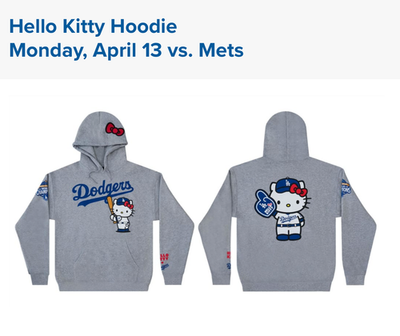 Dodgers Hello Kitty Sweatshirt Hoodie SGA 4/13/2026 Giveaway Size